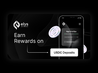 Social Media Post for USDC Deposits Feat at Elys Network black branding clean concept crypto dark design flat s= simple