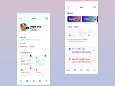 Personalized Progress Tracker App analytics daily tasks design goal setting mobile app mobile app design mobile ui mobile ux motivation overall progress perfectionism productivity progress tracker self improvement strong weak side ui ui design user experience ux design wellness