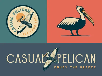 Casual Pelican Brand Identity & Custom Fonts brand identity coastal brand custom font font creation illustrated brand mark illustrated logo pelican type typography