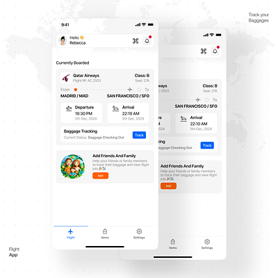 Baggage Tracker App ai app ui flight app minimal startup tech tracker tracker app travel travel app web3