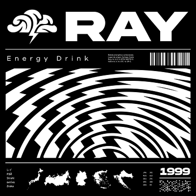 Arte para flyer Ray Energy Drink branding logo vector