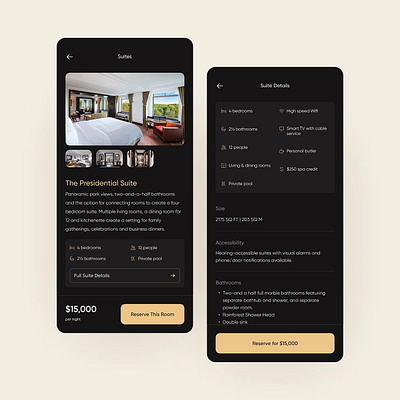 Hotel Suite Details - Mobile App app hotel mobile ui