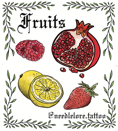 Fruit Tattoo Flash album art digital illustration graphic design illustrated graphics poster art tattoo design tattoo flash