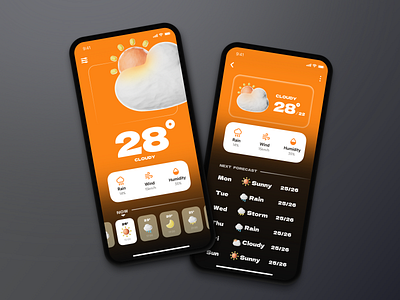 Weather Mobile App Concept 3d app design illustration logo ui ux vector