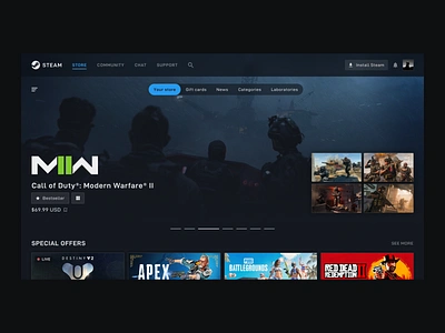 Steam Redesigned: A Modern Gaming Icon branding concept dark gaming graphic design identity landing page logo minimalist modern redesign steam ui