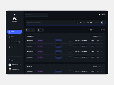 Web-app for time tracking black concept dark darkmode design desktop homepage job time time tracker tracker ui ux web web app work