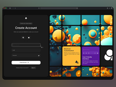 Create Account Page Design account create account dark dark mode forgot password form interface login login form login page page product design register registration sign in sign up ui ux user interface web website