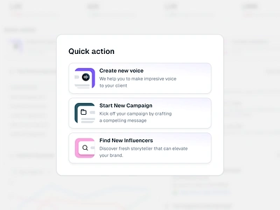 Quick Action Card 🚀 ai campaign card cleam crm modal prm product product design quick access saas saas design service simple ui ux voice web web app web design