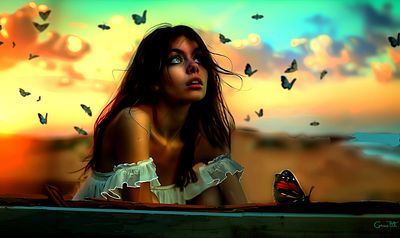 Time Flutters By V2 upscaled adhd beauty butterflies digitalart digitalpainting dreamscape fanasyart insects landscape portrait