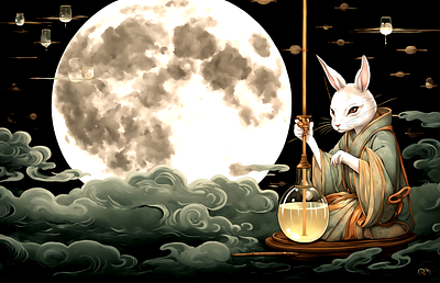 Moon Rabbits 3007 bunny dreamscape immortality japanese legends magical moon mythology rabbit rabbits