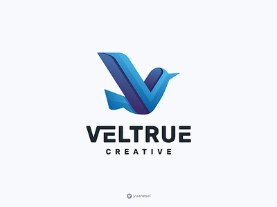 VELTRUE Creative Logo Design bird branding check fly gradient graphic design icon iconic logo logo design mark modern passion symbol timeless true ui ux wings