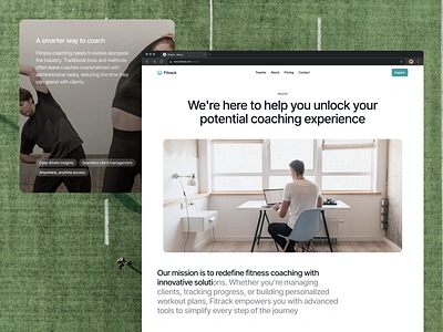 Fitrack - Data-driven Fitness AI About Us - Page clean design fitness fitness landing page fitness saas health dashboard healthy minimalist modern saas about us page trainer ui ux web web design website workout workout about us page
