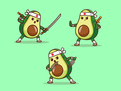 Avocado Ninja Character🥑🗡️ avocado branding cartoon character cute doodle fight flat food fruit icon illustration japanese logo ninja slice sword war