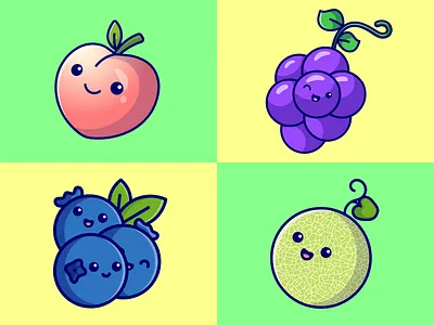 Simple Fruit Smile Face Mascot Cartoon Collection😄🥑🫛🍇 adorable arts cartoon character cute design face flat food fresh fruits happy illustration mascot minimalist nature simple smile transparent vector