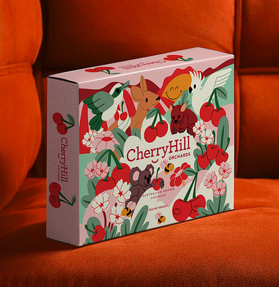 Cherryhill Orchards Packaging adobe illustrator australia cherries cherry color colour countryside cute food food packaging illustration illustrator kangaroo koala kookaburra melbourne packaging pink vector wombat