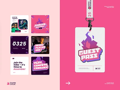 Coyote Circuit - Game event Promotor | Social Media bento grid branding branding guideline competition design event event organizer game gamer gaming graphic design illustration logo marketing pink post promotor red social media visual identity