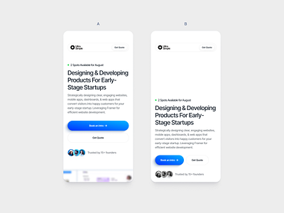 Hero section for agency site for mobile app ui blue button clean ui design framer hero landing page minimal minimalism mobile ui design ui designer uiuxdesigner user interface web designer webflow website white