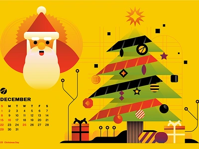 December 2024 2024 calendar christmas december design digital editorial gift green icon illustration indonesia jesus layout santa tree ui vector yellow