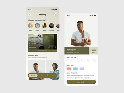 Threadly - A premium clothing and accessory app for men clothingapp dribbbleshots ecommercedesign fashiontech menswear uiinspiration uiuxdesign