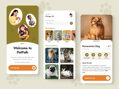 PetPath - Pet Adoption App figma figma design freelancer mobile app pet adoption app pet app ui ui design ui designer uiux uiux designer visual designer