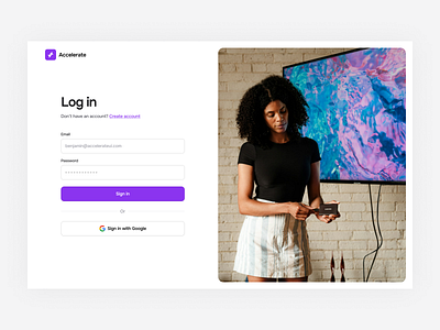 Log in page - Accelerate UI landing page log in log in page login section ui ui design ux ux design web design