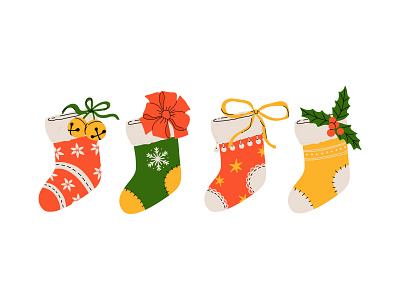 Christmas stockings 2 cartoon christmas collection concept decoration design flat illustration santa stockings vector winter xmas