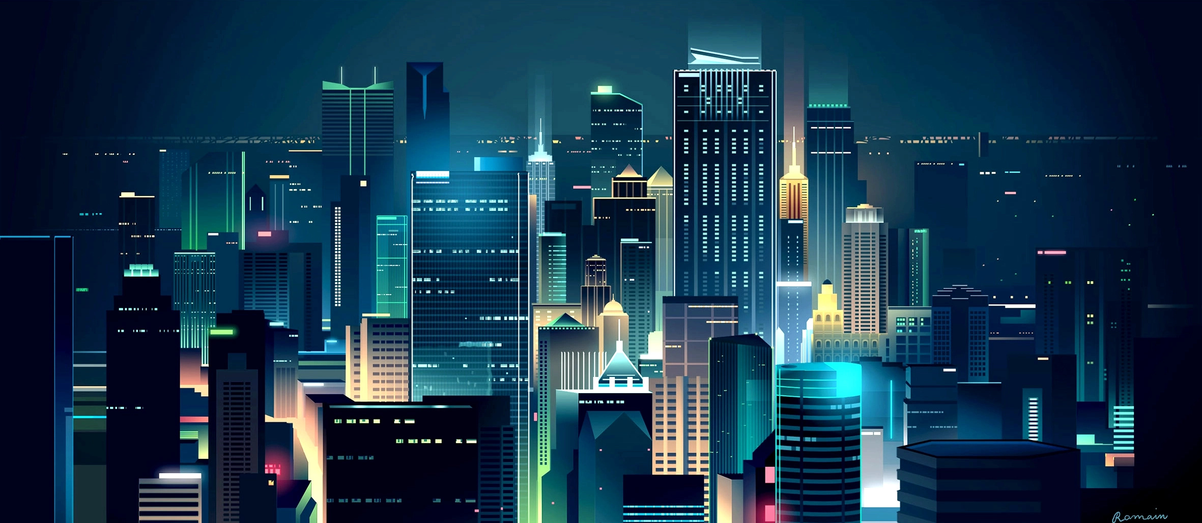 Rooftops architecture city illustration light neon skyscraper smartcity tech technology