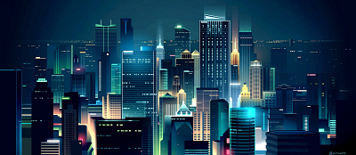 Rooftops architecture city illustration light neon skyscraper smartcity tech technology