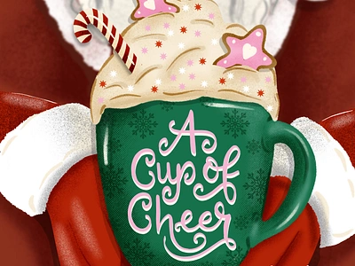 Mittens and Mugs a cup of cheer christmas design digital illustration drawing challenge female illustrator festive art greeting card hand drawn hand lettering mittens and mugs procreate santa seasons greetings