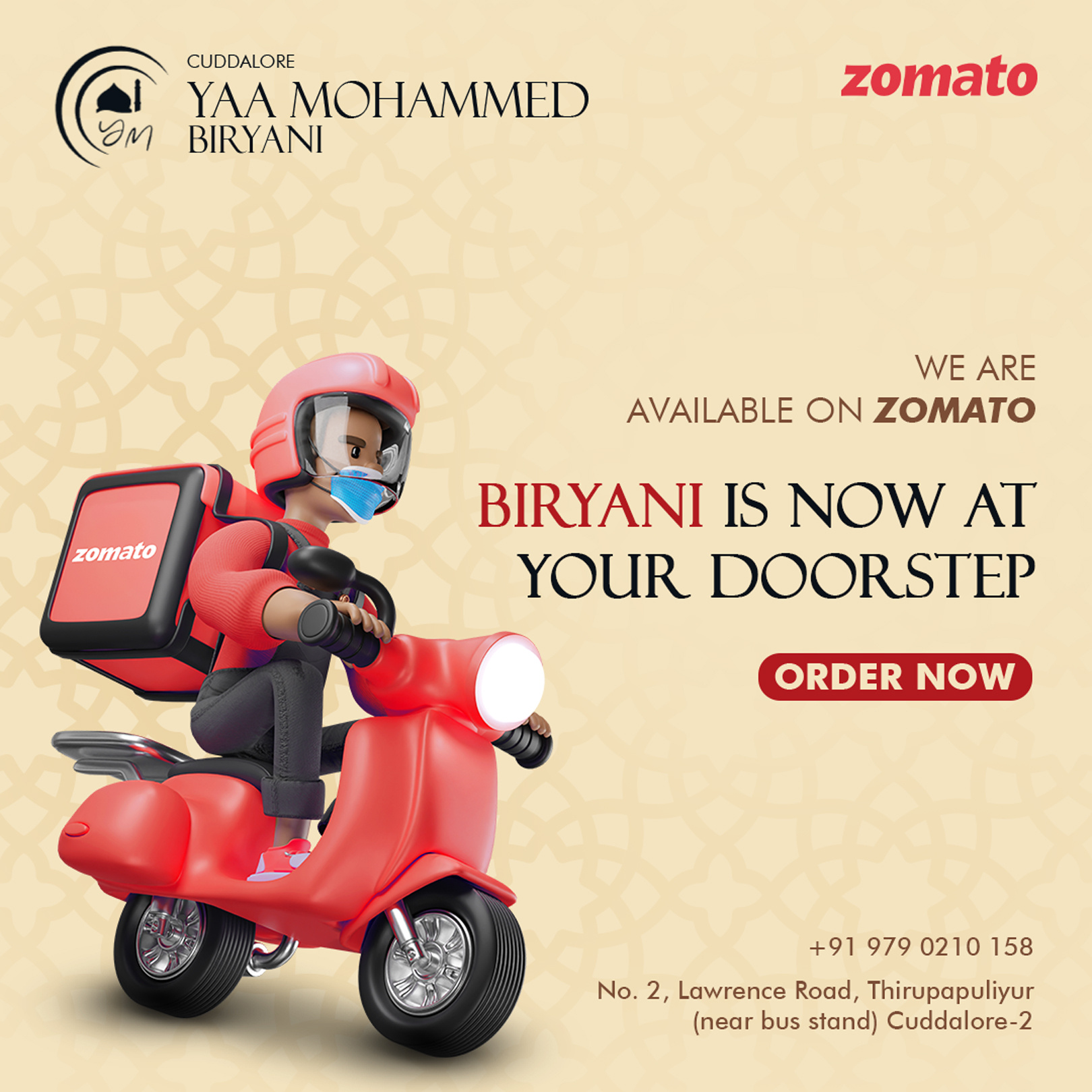 Swiggy/Zomato Post For Restaurant 3d advertisement biryani biryani restaurant brand identitiy branding delivery post design food foodie graphic design instagram instagram post photo manipulation restaurant restaurant social media post social media post south indian restaurant swiggy zomato
