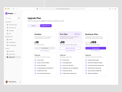 AI Marketing Platform - Upgrade Plan Page ai ai tool ai upgrade plan aimarketing dashboard design digitalmarketing minimal minimal ai design plan pricing page pricing plan pricing ui pricing uiux saas saas design ui design upgrade upgrade page ux design web application design