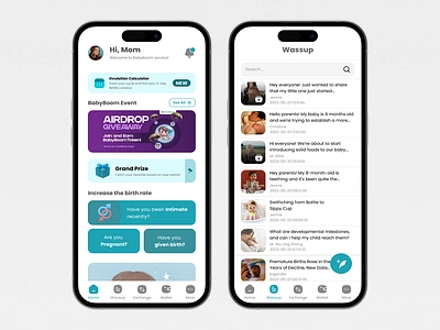 BabyBoom App UI - Empowering Parenthood app application baby branding children design given birth maternity menstrual app mobile mobile application mom mom app parenthood pregnancy ui ui design uiux uiux design ux