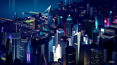 Manhattan 🍏 city futur illustration light neon retro