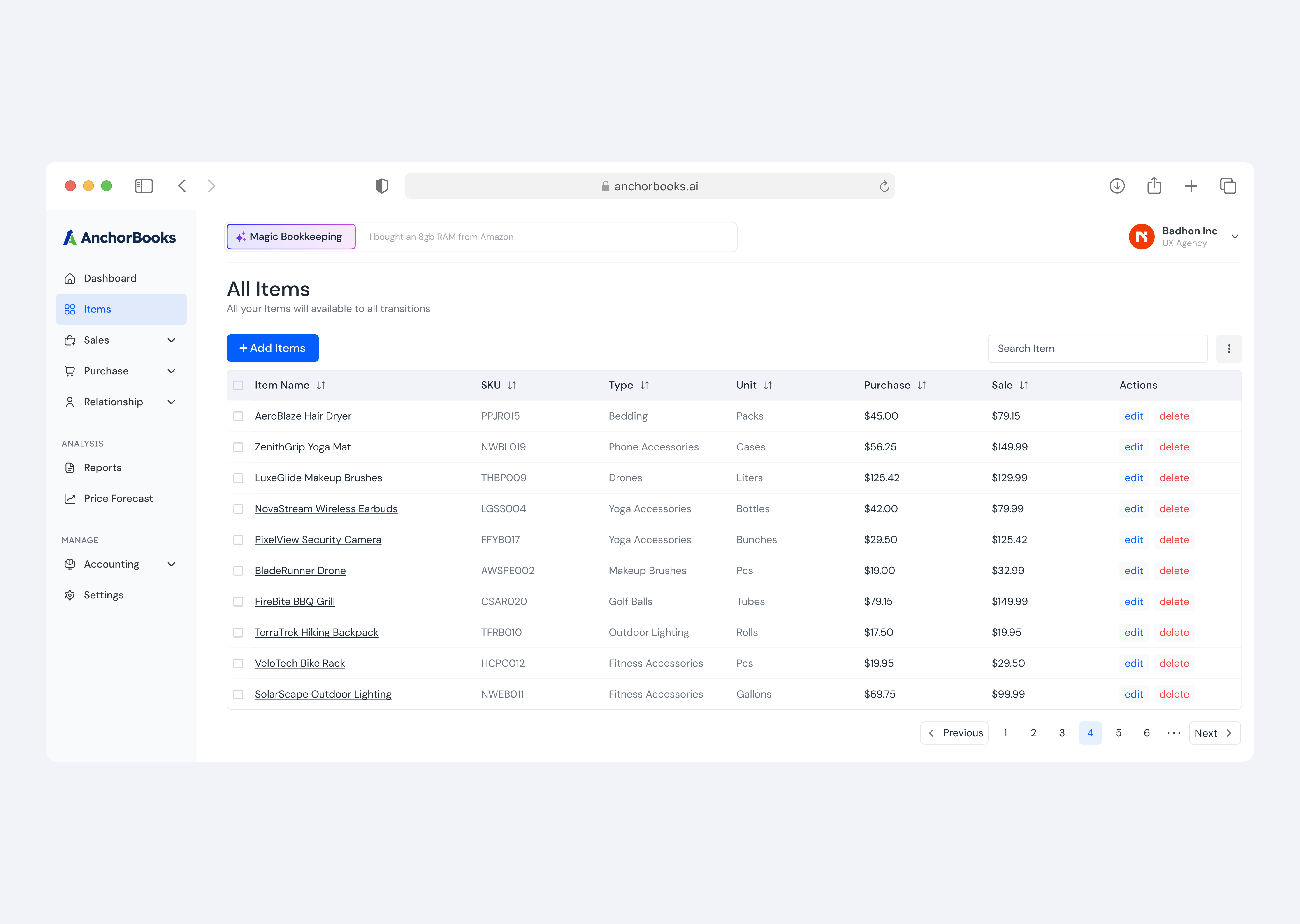 Item Management – AnchorBooks Dashboard Design