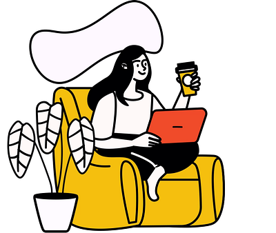 Work With Coffee 2D Animation 2d animation armchair cartoon coffee coffee break computer flat freelance freelancer illustration laptop laptop work motion remote work sofa woman work working process workspace