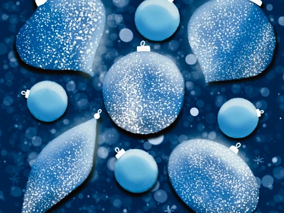 Baubles & Blizzards baubles blizzard blue christmas decorations illustration monochromatic procreate snow