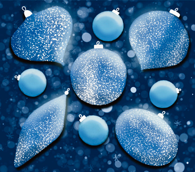 Baubles & Blizzards baubles blizzard blue christmas decorations illustration monochromatic procreate snow