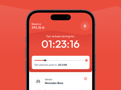 🚗 Route to the toll collection point. app bill car clean dashboard design system finance financial gps illustration minimal mobile mobile app mobile design timer toll ui ui design ux ux design