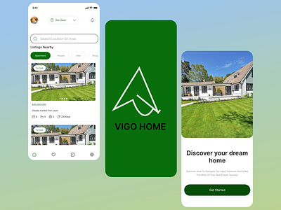 Real Estate App Design call to action button clean layout green theme high quality images home buying interface images intuitive navigation location search map integration minimal design mobile first design modern ui onboarding screen property categories property details property listing real estate app responsive design user friendly interface visual hierarchy