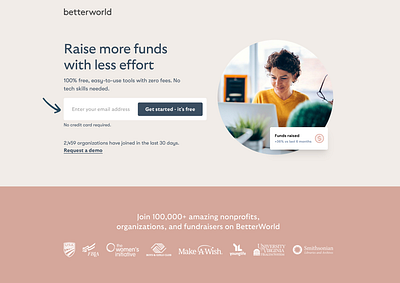 BetterWorld fundraising platform cro landing page landinpage unbounce