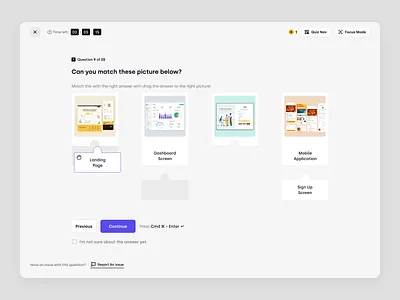 Trenning - Matching pictures quiz on the learner platform course education education platform knowledge base learner learning management system learning path lms product design quiz saas saas design student team training ui ux web app web design wiki