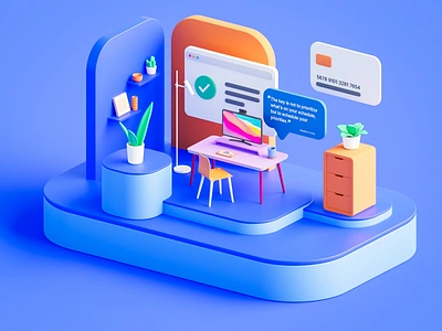 Workspace 3D Illustration 3d app design artdirection blender 3d branding element illustration isometric low poly motion graphics ui uiux ux web app web design website