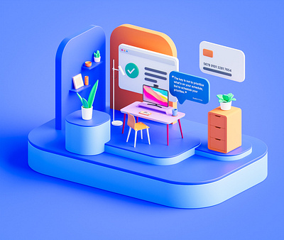 Workspace 3D Illustration 3d app design artdirection blender 3d branding element illustration isometric low poly motion graphics ui uiux ux web app web design website