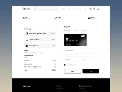 Modern E-Commerce Website checkout process clean layout creative credit card input e commerce intuitive design minimalistic design modern ui order summary payment page paypal integration product list responsive design secure payment shipping address step by step navigation total calculation user friendly interface visual hierarchy white space usage