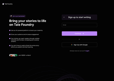 Tale Foundry Sign Up design ui design ux design