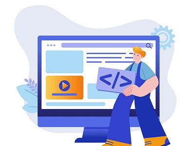 Developer 2D Animation 2d animation blue code coding developer flat frontend developer gear illustration it motion programming screen software engineer tech web design web developer worker workflow