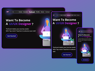 Learning Platform Website clean typogr course promotion dark theme desktop and mobile view educational website glowing effects interactive interface minimalistic design modern modern layout online learning platform professional responsive design skill development tech education trusted by users uiux design course user friendly navigation vibrant gradients visual hierarchy