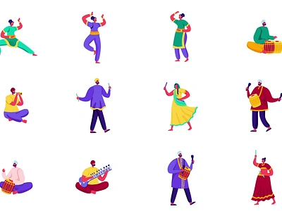 Dancing Characters 2D Animation Pack 2d animation character set characters cultural dance dance dancing festival flat illustration motion music musical instruments national clothes national dance pack people performance performer traditional dancer