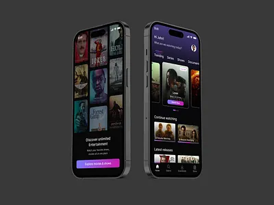 CineCloud - Trending content and browse sections - series, shows dribbbleshots entertainmentapp mobileappdesign movieapp uiinspiration uiuxdesign userexperience