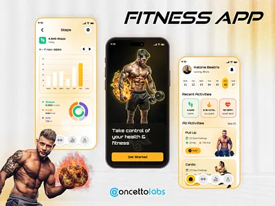 Fitness App activity tracker animation calories design fitness fitness app graphic design health app health tracking minimal training ui workout